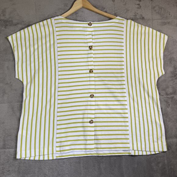 J Jill Shirt Womens XL Green Striped Cotton Short Sleeve Boxy Relaxed Lagenlook - Picture 4 of 10